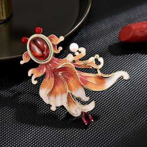 Trâm cài áo cá vàng long châu đính đá ruby cao cấp